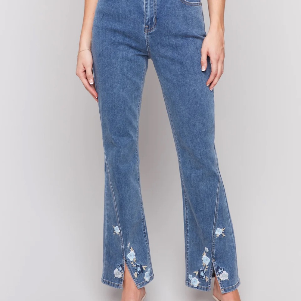 CHARLIE B Blue Boot Cut Jeans with Scalloped Hem